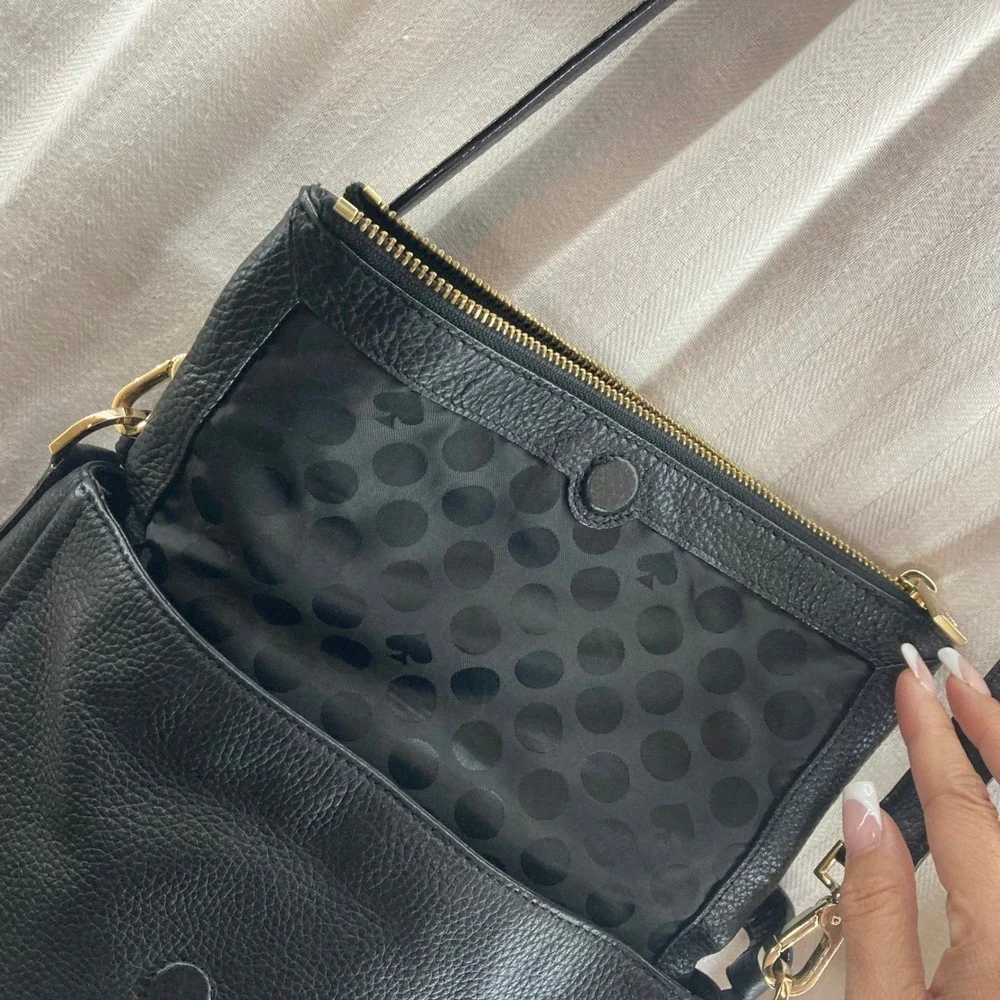 Kate Spade Black Leather Crossbody Bag Gold Hardware‎ Flap Closure